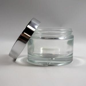 100ml Clear Round Thick Wall Glass Jar with Gloss Silver Closure